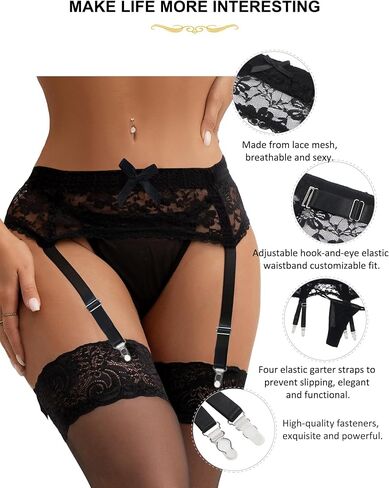 ohyeahlady Garter Belt and Thigh Highs Set with 4 Vintage Straps Clip Clasp Mesh Plus Size Lingerie XS-4XL in Kuwait