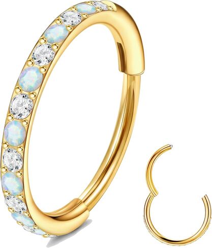 Opal Nose Hoop for Women - 20G Nose Ring Hoop hypoallergenic Hinged Nose Piercing Jewelry Septum Clicker Rings Cartilage Earring Conch Helix Piercing Jewelry 6/7/8/10mm in Saudi Arabia