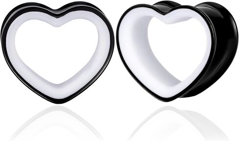 DOEARKO 2PCS Heart Stainless Steel Outer Ring & PLA Inner Plug Ear Gauges (0g/8mm - 1"/25mm) Hypoallergenic Double Material for Stretched Ears Lightweight & Breathable Plugs in Saudi Arabia