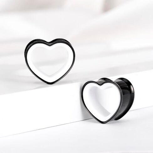 DOEARKO 2PCS Heart Stainless Steel Outer Ring & PLA Inner Plug Ear Gauges (0g/8mm - 1"/25mm) Hypoallergenic Double Material for Stretched Ears Lightweight & Breathable Plugs in Saudi Arabia