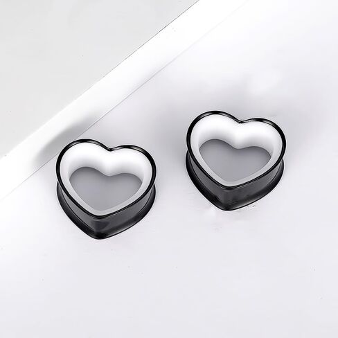 DOEARKO 2PCS Heart Stainless Steel Outer Ring & PLA Inner Plug Ear Gauges (0g/8mm - 1"/25mm) Hypoallergenic Double Material for Stretched Ears Lightweight & Breathable Plugs in Saudi Arabia