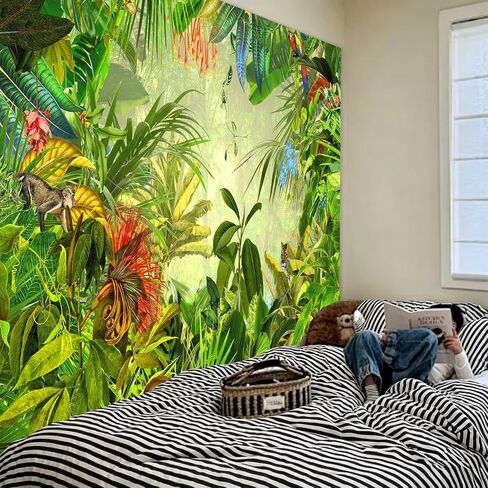 Tropical Rainforest Landscape Tapestry, Jungle Tiger Plant Natural Scenery Tapestry Wall Hanging, Bed Cover Mural Home Decor 80X60 Inches GTLSUH274 in Saudi Arabia