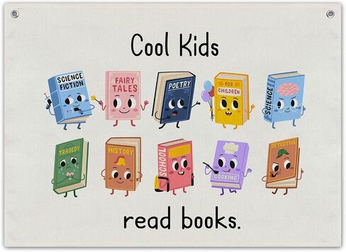 Reading Corner Wall Decor, Cool Kids Read Books Canvas Banner, 20x30 inches Cute Book Wall Hanging Flag Linen Tapestry Decorations for Toddler Nursery Classroom -007 in Saudi Arabia