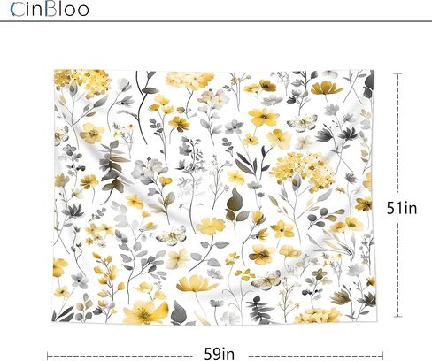 Cinbloo Yellow Floral Tapestry 59Wx51H Inch Cute Wildflower Gray Grey Watercolor Boho Butterfly Spring Plants Botanical Wall Hanging Girls Women Classroom Home Dorm Decor Art Living Room Bedroom in Saudi Arabia