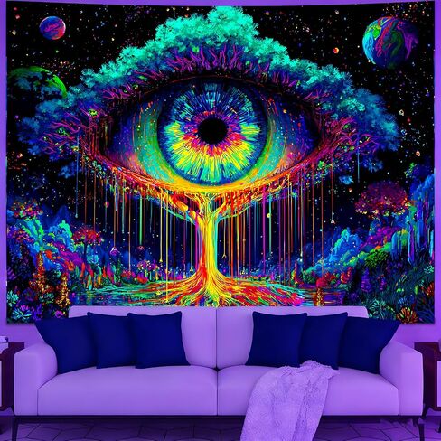 KKYEJLQYI Psychedelic UV Reactive Tapestry 78.7 x 59 Inches, Neon Glowing Forest Waterfall Wall Tapestry, Trippy Fluorescent Nature Art for Bedroom Dorm Room Decor (Forest-1) in Saudi Arabia