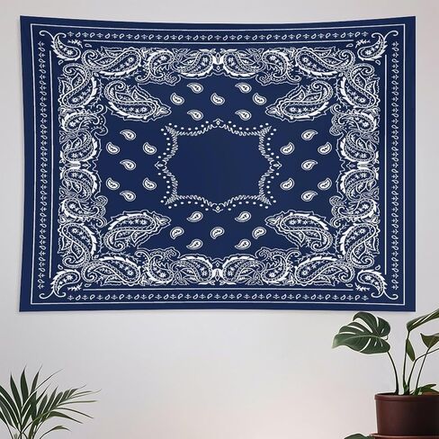 ZhiRain Bandana Tapestry Wall Hanging Bandana Navy Blue And White Tapestries Home Decor for Living Room Bedroom Apartment Farmhouse Dorm 30"x40" in Saudi Arabia