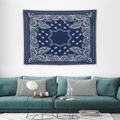 ZhiRain Bandana Tapestry Wall Hanging Bandana Navy Blue And White Tapestries Home Decor for Living Room Bedroom Apartment Farmhouse Dorm 30"x40" in Saudi Arabia