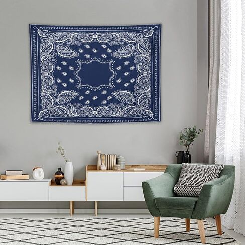 ZhiRain Bandana Tapestry Wall Hanging Bandana Navy Blue And White Tapestries Home Decor for Living Room Bedroom Apartment Farmhouse Dorm 30"x40" in Saudi Arabia