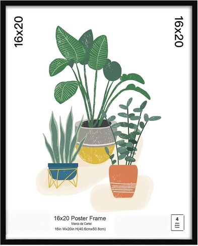 16x20 Black Wall Picture Frame, Lightweight Plastic Poster Frame with Hanging Kit in Kuwait