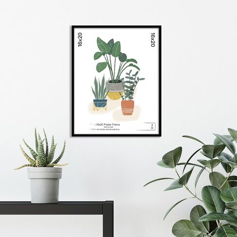 16x20 Black Wall Picture Frame, Lightweight Plastic Poster Frame with Hanging Kit in Kuwait