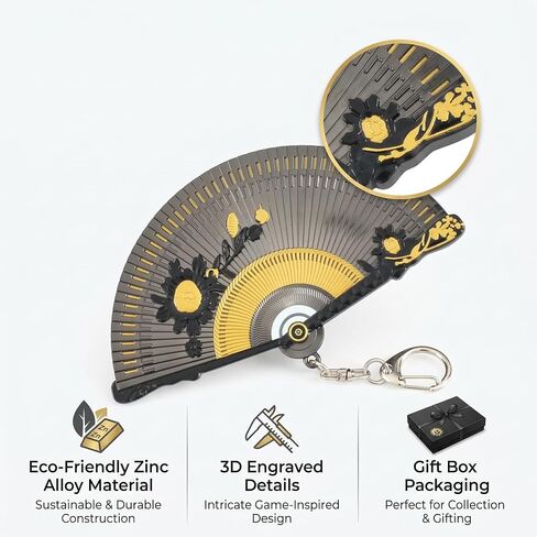 Where Winds Meet Folding Fan Keychain - 1:1 Game Replica, Eco-Friendly Zinc Alloy Collectible, 3D Engraved Key Ring with Gift Box for Gamers & Backpack Decor in Saudi Arabia
