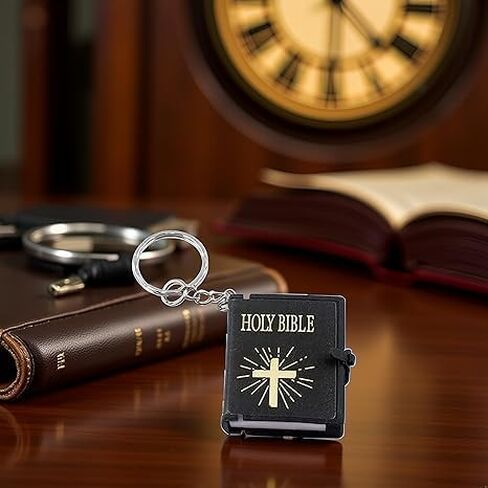 Miniature Holy Bible Keychain - Black Zinc Alloy Scripture Pendant with Cross Charm, Compact Christian Jewelry for Men and Women (Key Ring and Bag Accessory) in Saudi Arabia