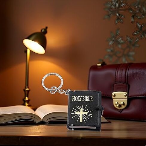 Miniature Holy Bible Keychain - Black Zinc Alloy Scripture Pendant with Cross Charm, Compact Christian Jewelry for Men and Women (Key Ring and Bag Accessory) in Saudi Arabia