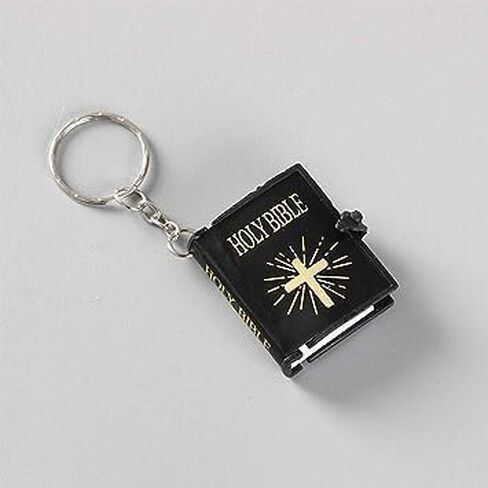 Miniature Holy Bible Keychain - Black Zinc Alloy Scripture Pendant with Cross Charm, Compact Christian Jewelry for Men and Women (Key Ring and Bag Accessory) in Saudi Arabia