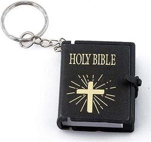 Miniature Holy Bible Keychain - Black Zinc Alloy Scripture Pendant with Cross Charm, Compact Christian Jewelry for Men and Women (Key Ring and Bag Accessory) in Saudi Arabia