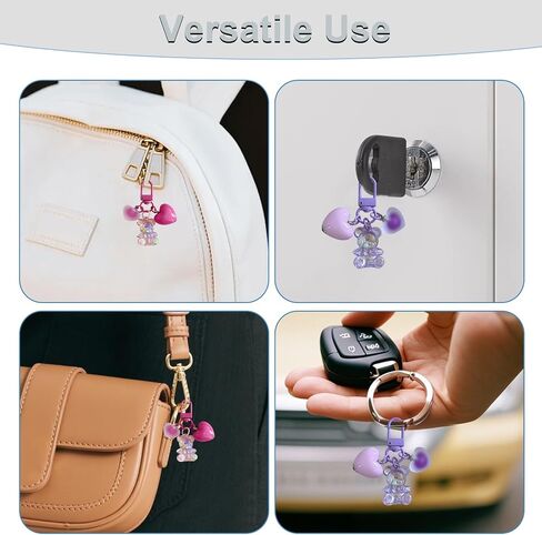 Crystal Teddy Bear Keychain with Jelly Heart Charm – 2-Pack Set in Pink & Purple, Adorable Handbag and Car Key Accessories for Women in Saudi Arabia