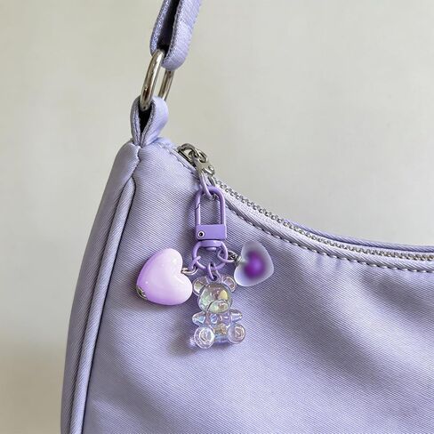 Crystal Teddy Bear Keychain with Jelly Heart Charm – 2-Pack Set in Pink & Purple, Adorable Handbag and Car Key Accessories for Women in Saudi Arabia