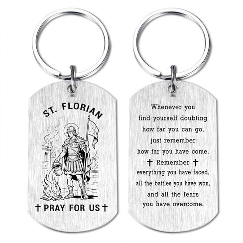 HYHYDHP St. Florian Prayer Keychain for Men - Patron Saint of Firefighters Gifts, Saint Florian Medal for Firemen, Catholic Birthday Christmas Key Chain for Son Dad Boyfriend Husband in Saudi Arabia