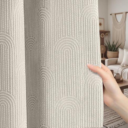 Boho Blackout Curtains 2 Panels Mid Century Modern Patterned Cotton Textured Drapes for Bedroom & Living Room 52W*84L in Saudi Arabia