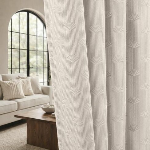 Boho Blackout Curtains 2 Panels Mid Century Modern Patterned Cotton Textured Drapes for Bedroom & Living Room 52W*84L in Saudi Arabia