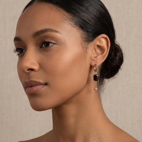 LisiZen 14K gold plated Black Zircon Dangle Earrings for Women – 2 Inch Rectangle Black Gold Drop Earrings, Minimalist Geometric Black Gold Earrings, Everyday Chic Black Gold Dangle Earrings in Kuwait