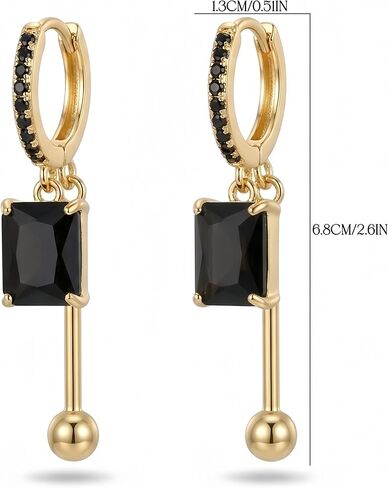 LisiZen 14K gold plated Black Zircon Dangle Earrings for Women – 2 Inch Rectangle Black Gold Drop Earrings, Minimalist Geometric Black Gold Earrings, Everyday Chic Black Gold Dangle Earrings in Kuwait