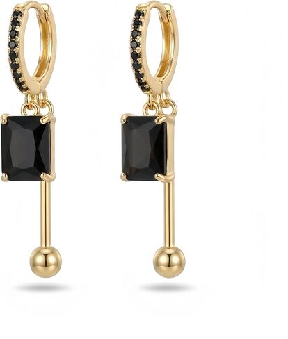 LisiZen 14K gold plated Black Zircon Dangle Earrings for Women – 2 Inch Rectangle Black Gold Drop Earrings, Minimalist Geometric Black Gold Earrings, Everyday Chic Black Gold Dangle Earrings in Kuwait