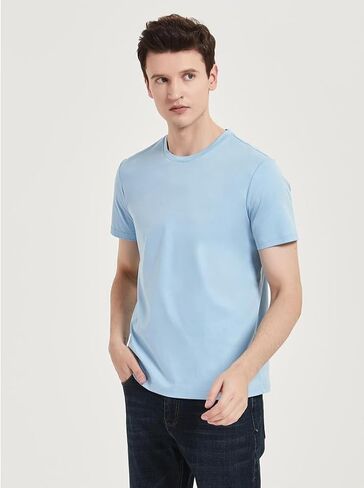 Mercerized Cotton T-Shirt for Men, Short Sleeve, Crew Neck, Pure Long-Staple Cotton Men's T-Shirt in Kuwait