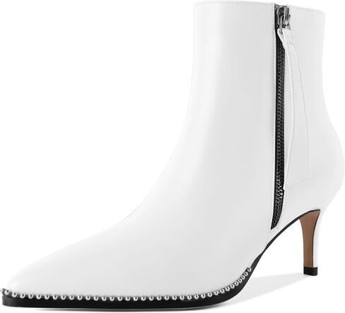 Women Low Heel Boots Pointed Toe with Beaded Short Boot Zipper Kitten Heel Booties 2.5 Inch in Saudi Arabia
