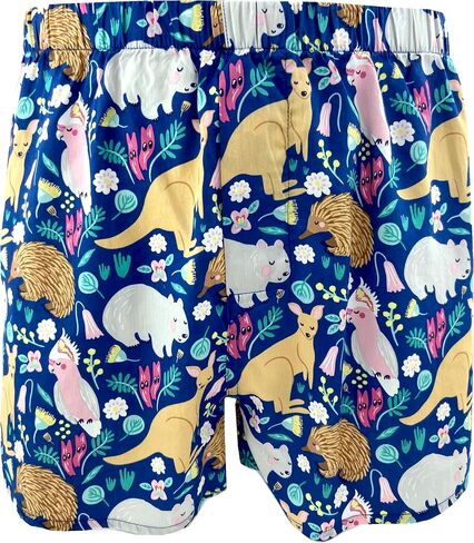 ROCK ATOLL Men's Traditional Cotton Boxer Shorts in Fun Unusual Pattern & Bold Prints (Medium, Blue Kangaroo Print) in Saudi Arabia