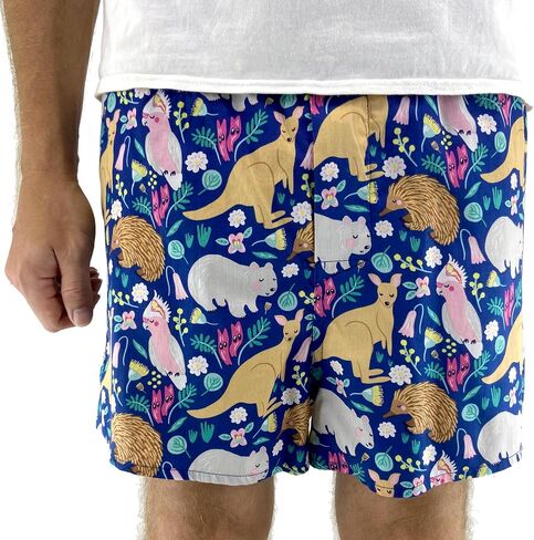 ROCK ATOLL Men's Traditional Cotton Boxer Shorts in Fun Unusual Pattern & Bold Prints (Medium, Blue Kangaroo Print) in Saudi Arabia