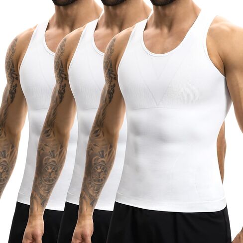 MISS MOLY 3 Pack Gynomastica Mens Compression Shirt Sleeveless Round Neck Shaper Tummy Control Slimming Undershirts Tank in Kuwait