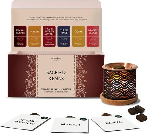Incense Bricks Gift Set by Aromafume | 12 Bricks & Rainbow Burner | 6 Unique scents | Ideal for Aromatherapy, Meditation, Yoga | Clean, Non-Toxic Smokeless Incense in Kuwait