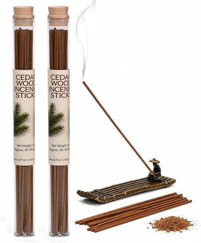 Natural Cedarwood Incense Sticks - 2 Tubes, Cedar Incense Approx. 80-90 Sticks (1.4 oz) - Long Lasting 40 Mins Burn Each - Pure Wood Scent for Meditation, Yoga, Relaxation & Home Fragrance in Kuwait