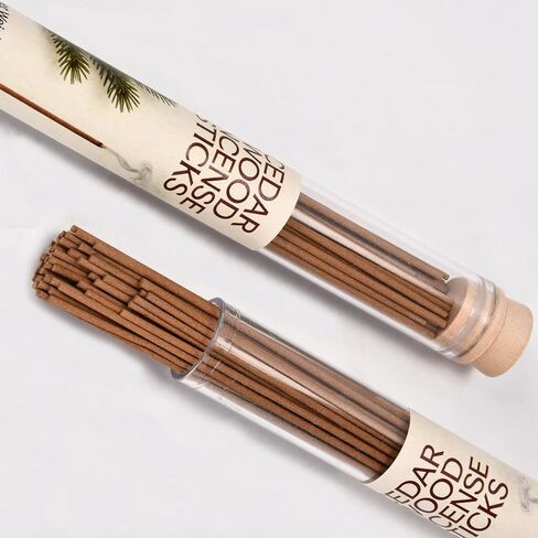 Natural Cedarwood Incense Sticks - 2 Tubes, Cedar Incense Approx. 80-90 Sticks (1.4 oz) - Long Lasting 40 Mins Burn Each - Pure Wood Scent for Meditation, Yoga, Relaxation & Home Fragrance in Kuwait