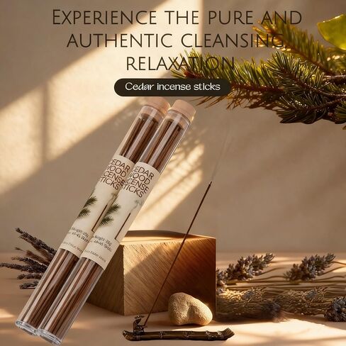 Natural Cedarwood Incense Sticks - 2 Tubes, Cedar Incense Approx. 80-90 Sticks (1.4 oz) - Long Lasting 40 Mins Burn Each - Pure Wood Scent for Meditation, Yoga, Relaxation & Home Fragrance in Kuwait