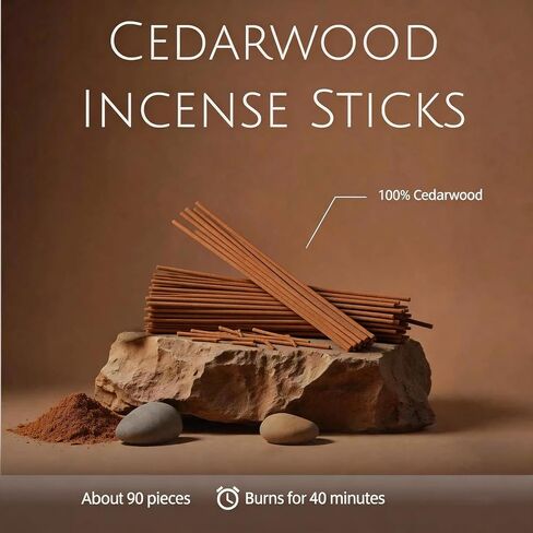 Natural Cedarwood Incense Sticks - 2 Tubes, Cedar Incense Approx. 80-90 Sticks (1.4 oz) - Long Lasting 40 Mins Burn Each - Pure Wood Scent for Meditation, Yoga, Relaxation & Home Fragrance in Kuwait