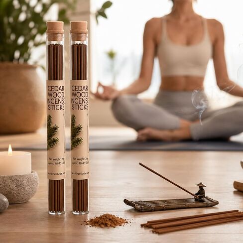 Natural Cedarwood Incense Sticks - 2 Tubes, Cedar Incense Approx. 80-90 Sticks (1.4 oz) - Long Lasting 40 Mins Burn Each - Pure Wood Scent for Meditation, Yoga, Relaxation & Home Fragrance in Kuwait