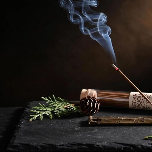 Natural Cedarwood Incense Sticks - 2 Tubes, Cedar Incense Approx. 80-90 Sticks (1.4 oz) - Long Lasting 40 Mins Burn Each - Pure Wood Scent for Meditation, Yoga, Relaxation & Home Fragrance in Kuwait