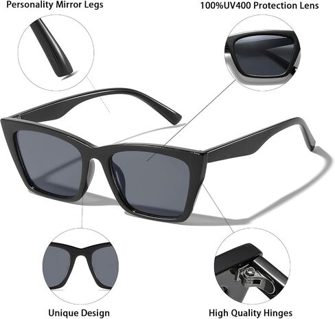 Cat Eye Sunglasses for Women Men Retro Narrow Square Driving Glasses UV400 Protection Trendy Plastic Frame in Saudi Arabia