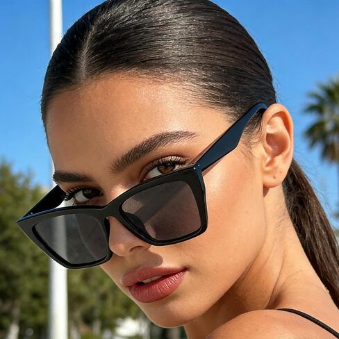 Cat Eye Sunglasses for Women Men Retro Narrow Square Driving Glasses UV400 Protection Trendy Plastic Frame in Saudi Arabia