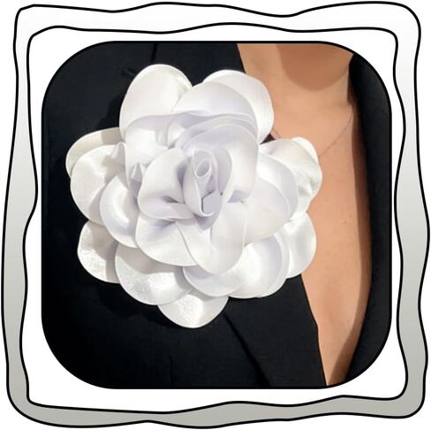 Extra Large Flower Brooches for Women Dainty Satin Fabric Camellia Rose Brooch Pins Elegant Wedding Party Dance Dress Jewelry Accessories in Saudi Arabia
