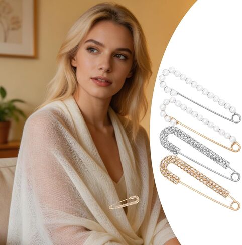 4 Pcs Women Pearl Brooch Pins Fashion Faux Crystal Pearl Brooches Sweater Shawl Clips Dress Shirt Pin for Women's Clothing Accessories in Saudi Arabia