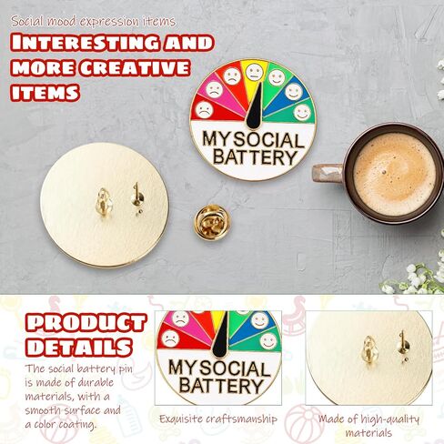 4Pcs Social Battery Pin, My Social Battery Slider Pin, My Battery Mood Creative Lapel Pin Suitable for Social Settings, Workplace Expression and Fashion Accessory Styling in Saudi Arabia