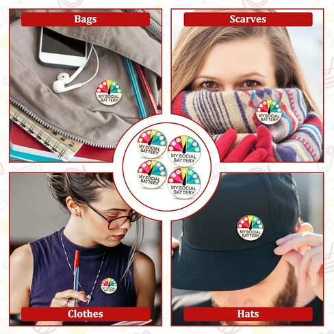 4Pcs Social Battery Pin, My Social Battery Slider Pin, My Battery Mood Creative Lapel Pin Suitable for Social Settings, Workplace Expression and Fashion Accessory Styling in Saudi Arabia