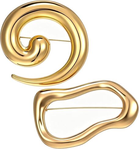 Geometric Brooch Set of 2 Minimalist Gold Vintage Brooches for Men and Women Spiral Irregular Shape Lapel Pins Perfect Accessories for Shirts Dresses Weddings Parties Jewelry in Saudi Arabia