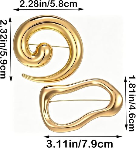 Geometric Brooch Set of 2 Minimalist Gold Vintage Brooches for Men and Women Spiral Irregular Shape Lapel Pins Perfect Accessories for Shirts Dresses Weddings Parties Jewelry in Saudi Arabia