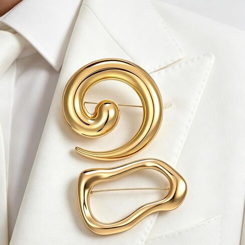 Geometric Brooch Set of 2 Minimalist Gold Vintage Brooches for Men and Women Spiral Irregular Shape Lapel Pins Perfect Accessories for Shirts Dresses Weddings Parties Jewelry in Saudi Arabia