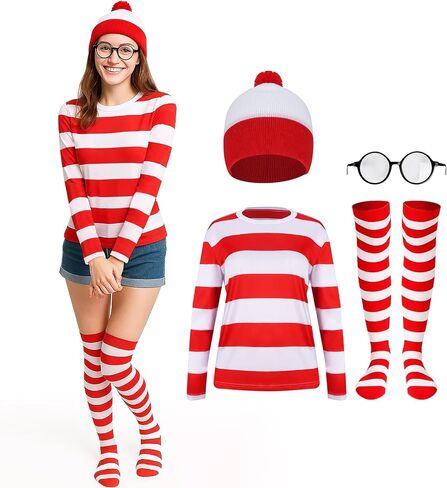 MORROWIND Red and White Striped Costume Shirt Adult Women Halloween Cosplay Tee Sweatshirt Glasses Hat Socks Outfit Suit in Saudi Arabia