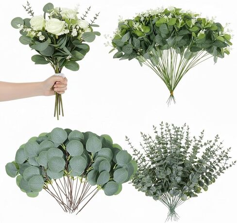 SHENLIU 180 Pcs 3 Kinds Mixed Eucalyptus Leaves Stems Bulk, DIY Green Faux Eucalyptus Stems Bundle Fake Leaves Greenery for Wedding Vase Bouquet Floral Arrangement in Saudi Arabia